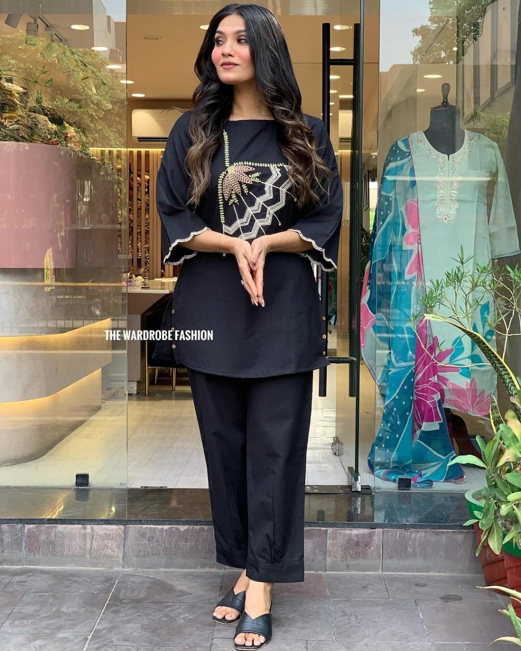 Black Cotton Flex Embroidered Co-Ord Set